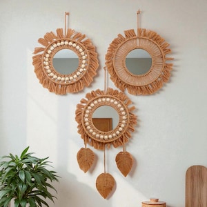 Boho Macrame Round Mirror Wall Hanging | Handmade Mirror Wall Decor | Boho Wall Art for Nursery, Bedroom, Entryway | Perfect Gift for Her
