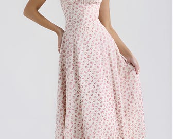 milkmaid dress | Summer Dress | Puff Sleeve Corset Midi Dress – Sweetheart Neckline | Floral & Solid Styles | Elegant Summer Occasion Dress