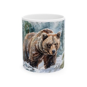 Watercolor Grizzly Bear Coffee Mug: Rustic Wildlife Art