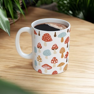 Whimsical Mushroom Mug – Colorful Ceramic Coffee Cup  – Cottagecore Toadstool Design – Fairycore Nature Lover Gift
