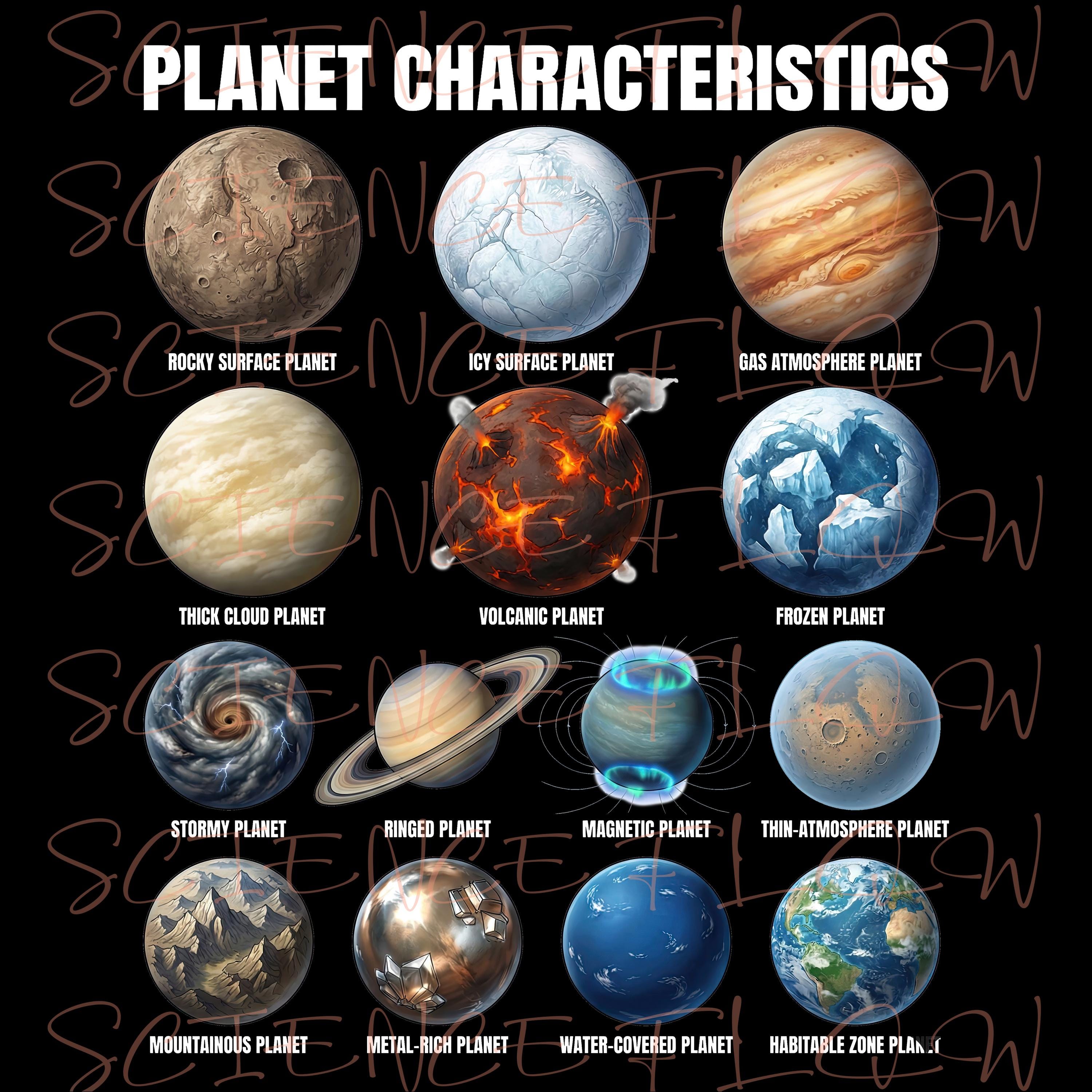 Planeter Features Planet Characteristics Educational PNG Design, Planet Surface ...