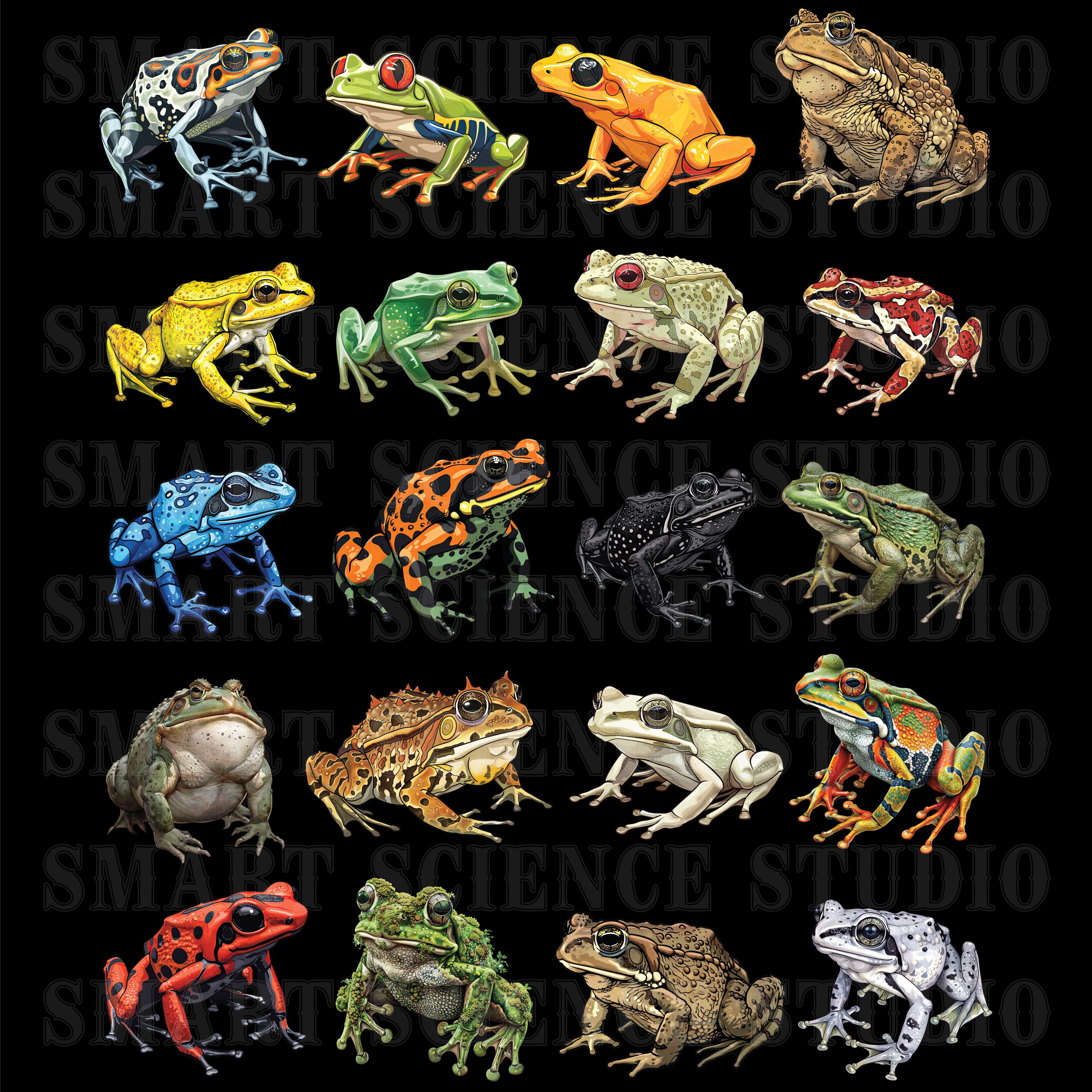 Colorful Frog Species - Educational PNG Design Transparent