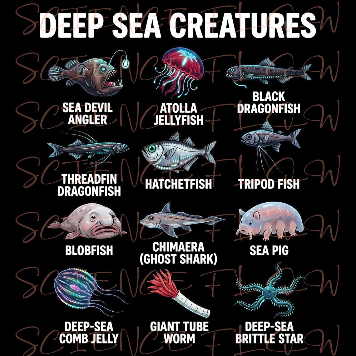 Deep Sea Creatures PNG Design – Transparent Background Educational ...