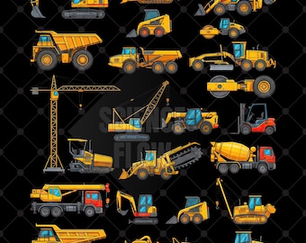 4 Construction Vehicles PNG Designs Transparent Background, Heavy Equipment Educational Set for T-Shirts