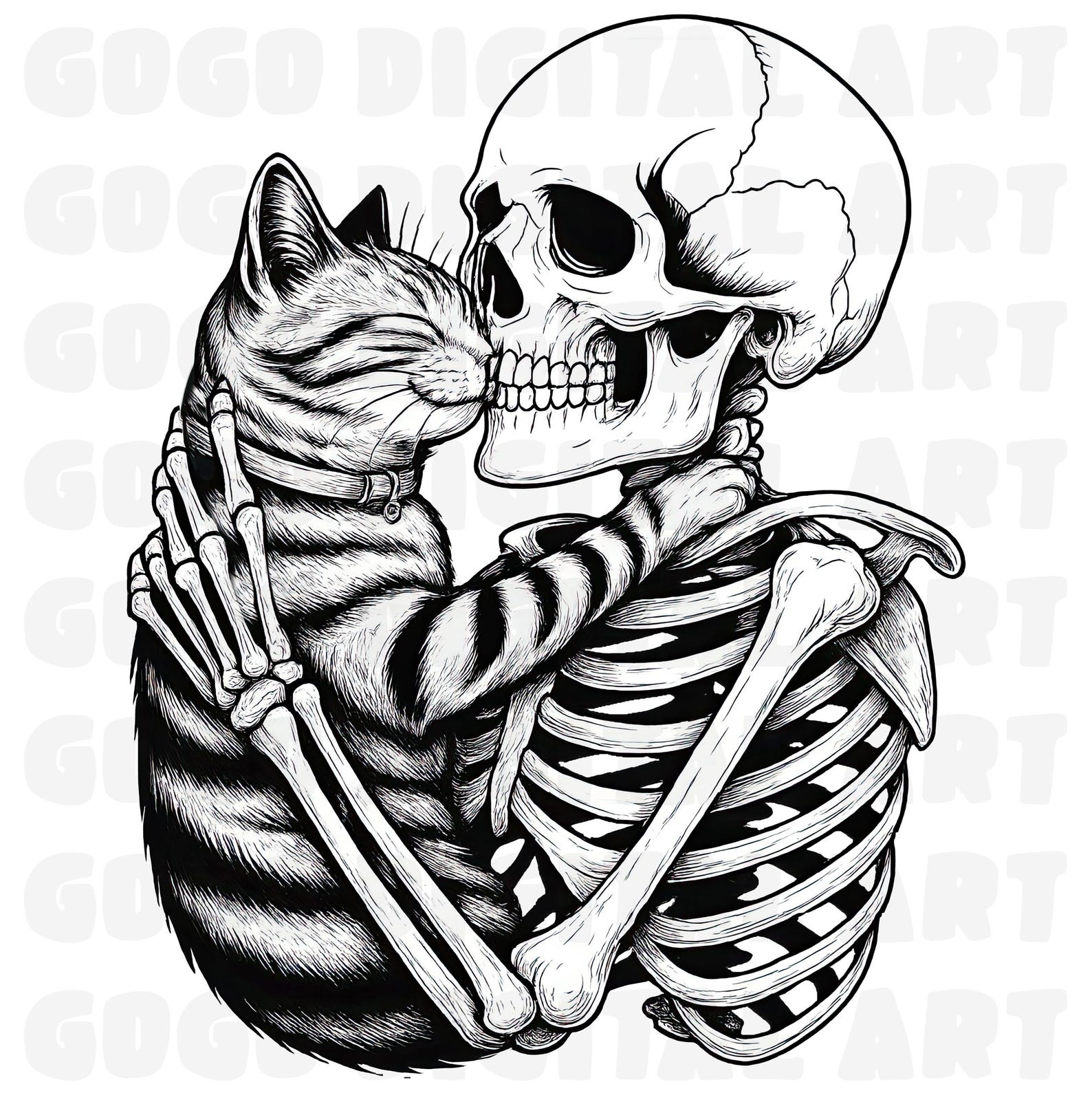 Skeleton Hugging Cat PNG Gothic Halloween Pet Lover Digital Art ...