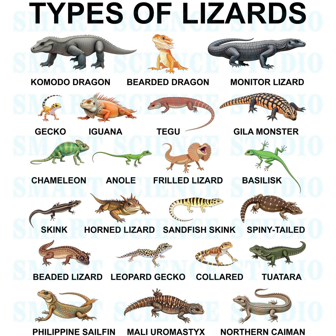 22 Types of Lizards Educational PNG Design, Lizard Species, Reptile ...