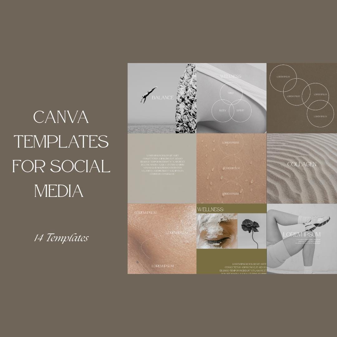 Earth Tone Wellness Social Media Template Pack | Canva Instagram Grid ...