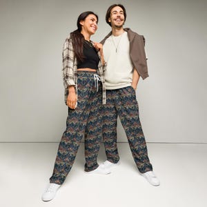 Wide-leg joggers, Boho Unisex Wide-Leg Joggers | Festival Drawstring Pants | Vintage Patterned Lounge Pants | Bohemian Streetwear