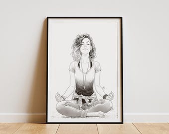 Lotus Pose Yoga Print – Minimalist Line Art, Zen Decor (Digital Download)