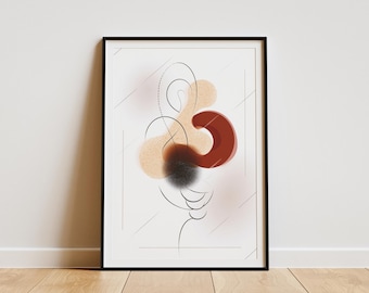 Minimalist Abstract Line Art Print: Japandi Beige Decor
