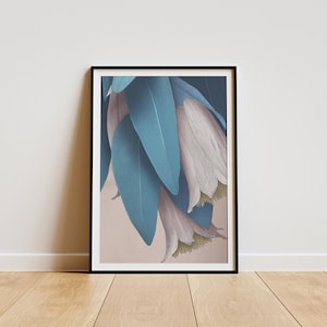 Blue Floral Poster, Printable Botanical Wall Art, Minimalist Flower Illustration, Digital Download Print