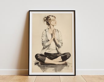 Minimalistisches Yoga Poster: Linie Zen Zeichnung, Meditation