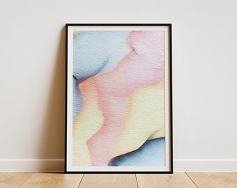 Pastelkleurige aquarelprint, abstracte minimalistische muurkunst, digitale downloadposter