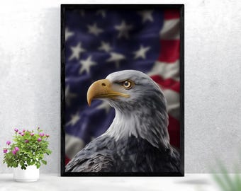 Impresión de la bandera estadounidense con águila patriótica: arte mural del 4 de julio