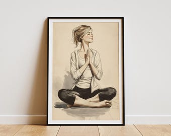 Minimalist Yoga Art Print: Zen Line Drawing, Meditation Decor