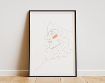 Minimalistische lijnkunst gezicht print, modern abstract portret, boho muurkunst digitale download