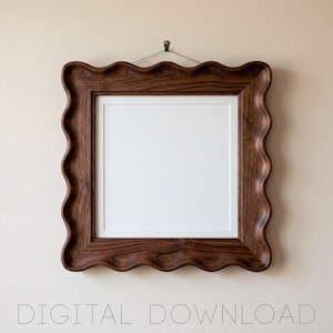 May include: A square, dark brown wooden picture frame with a wavy, scalloped edge. The frame has a white mat and is hanging on a wall. The text "DIGITAL DOWNLOAD" is at the bottom of the image.