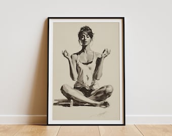 Yoga Meditation Poster. Minimalist Line Art Print. Modern Zen Decor.  Printable Digital Download