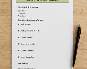 Safety Meeting Minutes Template OSHA Compliant