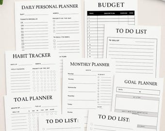 Ultimate Printable Planner Bundle | 8 Pages | Daily, Weekly, Monthly, Budget, Habit, To-Do, Meal & Goal | PDF Digital Download