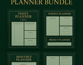 Green Elegant Printable Planner Bundle | Daily, Weekly, Monthly, Project, To-Do & More | 8 Pages | A4 PDF Instant Download