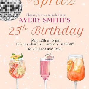 Faire-part d'anniversaire scintillant et spritz
