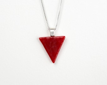 Red Stained Glass Triangle Pendant – LGBTQ+ Pride Necklace, Sterling Silver