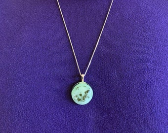 Kiln-Formed Glass Pendant Necklace: Green & Black Frit, Sterling Silver Plated Chain