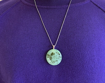 Kiln-Formed Green Glass Pendant Necklace: Sterling Silver Plated Chain