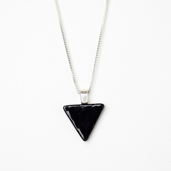 Lesbian Pride Handmade Stained Glass Black Triangle Necklace Pendant with Sterling Silver Chain (18" or 24")