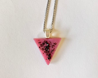 Handmade Stained Glass Triangle Necklace: LGBTQ+ Pride Sterling Silver Chain