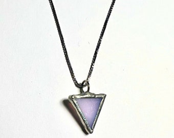 Stained Glass Pink Triangle Necklace: LGBTQ+ Pride, Sterling Silver Chain