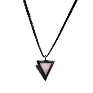 Gay Queer LGBTQ+ Pride Necklace - Handmade Stained Glass Pink Triangle Necklace Pendant with Metal Chain (18" or 24")