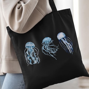 Quallen Tragetasche, Minimalistische Strand Tragetasche, wiederverwendbare Markt Einkaufstasche, Meerestier Liebhaber Geschenk, Ozean Thema Tasche, umweltfreundliche Tragetasche