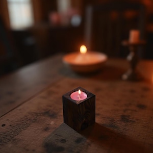 Rustic Solid Wood Candle Holder – 10x10cm Natural Wooden Tealight Stand – Handmade Brown Decor Accent – Minimalist Home Decor Gift
