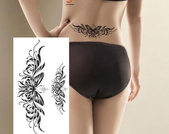 Tatouages temporaires à motif de fleurs longues et à la taille et au cou, croquis floral XMQB