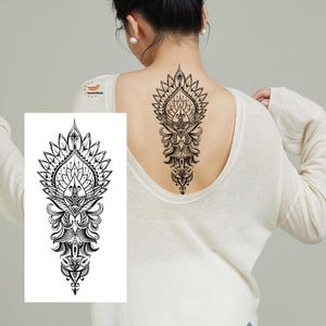 Tatouages temporaires de fleurs de mandala, fleurs de mandala de lotus, croquis dessinés à la main, tatouage temporaire du corps et de la jambe XMQB