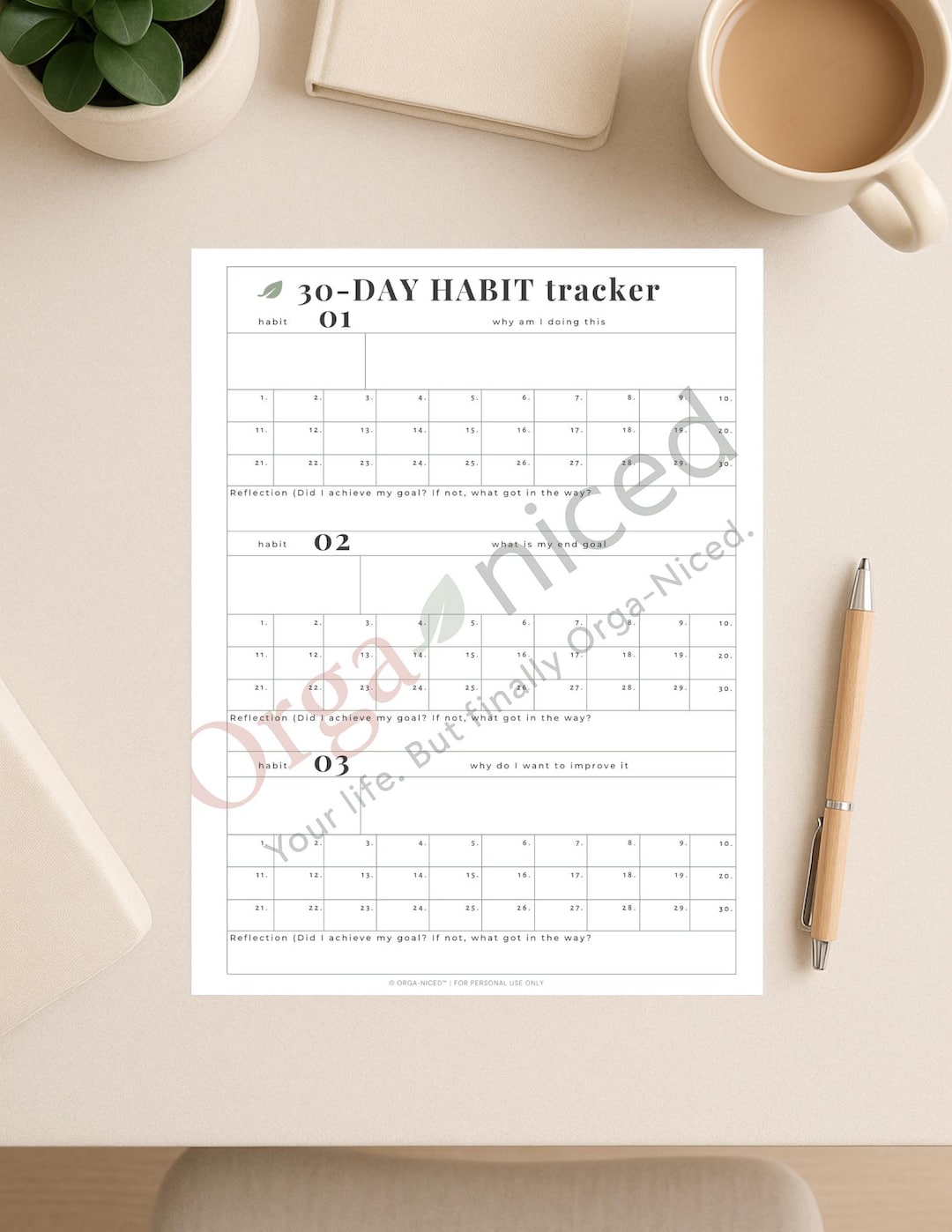 30-day Habit Tracker Printable PDF | Daily & Monthly Habit Log ...