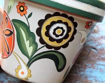 Hand Painted Planter, Gift for Mom, 8 Inch Terracotta Pot, "Bountiful Harvest" Fall Decor
