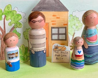 Toy Family Hand-Painted Wood Peg Dolls