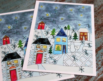 Holiday Postcards, Christmas Card, Mail Able Art- Set of 5
