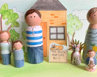 Toy Family: Hand-Painted Wood Peg Dolls