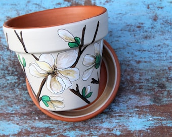 Hand Painted Flowerpot- 4 Inch Terracotta Set, "Gilded Tranquility" Succulent Planter- Ready to Ship