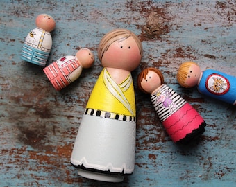 Peg People, Ms. Lily's Babysitting Bunch- Ready to Ship