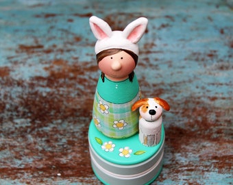 Easter Decor, Tooth Fairy, Trinket Box, Treasure Box Easter Basket Gift, Easter Bunny Peg Doll