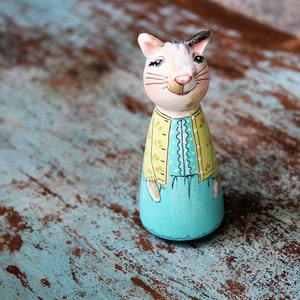Cat Peg Doll, Kitty Cat Art Doll- Ready to Ship