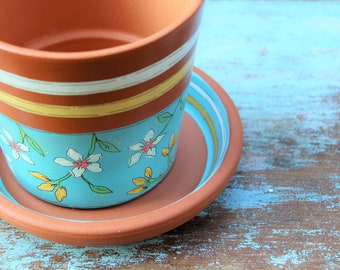 Hand Painted Pot, Succulent Planter, 4.5-inch Terracotta Flowerpot Set "Glory" Ready to Ship