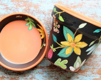 Hand Painted Flowerpot- 4 Inch Terracotta Set, "Brightly on Black" Succulent Planter- Ready to Ship