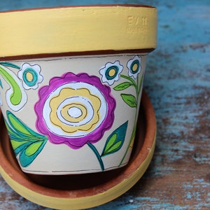 Planter, Hand Painted 4 Inch Terracotta for Succulents, Fairy Garden in "Glee"