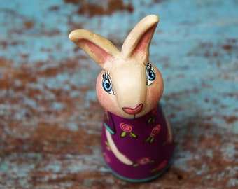 Peg Bunny, Hand Painted Bunny Art Doll, Bunny Decor